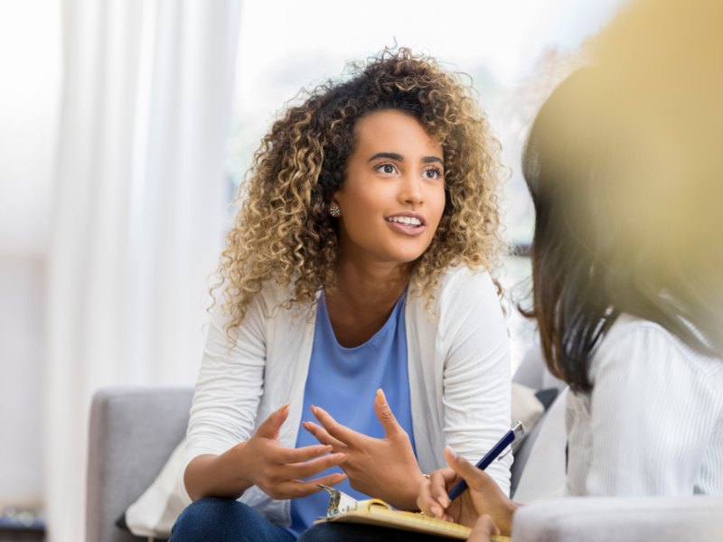 Women talking at work